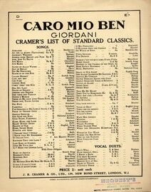 Caro Mio Ben - Song in the key of D major for low voice