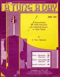 A Tune a Day, a second book for violin instruction, intermediate, piano Acc