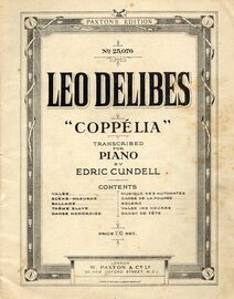 Delibes "Coppelia"- Transcribed for Piano - Paxton Edition No. 25076