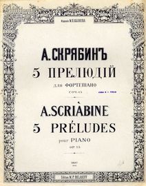5 Preludes pour Piano - Op. 15 - Edition M. P. Belaieff