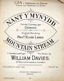 Nant y Mynydd (Mountain Stream) - Geiriau Cymraeg gan - For Soprano or Tenor