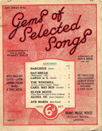 Gems of Selected Songs - Accompaniments may be used as Piano Solo - Gem Series No. 42 - With English, Dutch, Latin, German, and Italian Words and Toni