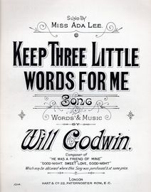 Keep three little words for me - Song sung by Ada Lee
