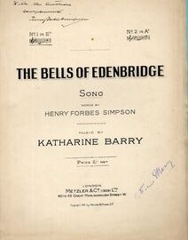 The Bells of Edenbridge - Song in the key of E flat - Signed "With the Authors Compliments" by Henry Forbes Simpson