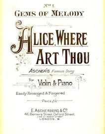 Alive Where Art Thou - Gems of Melody Series No. 1 - Easily arranged and fingered for Violin and Piano