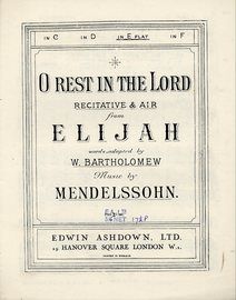 O Rest In The Lord, Sacred Song from Elijah - Key of E flat major