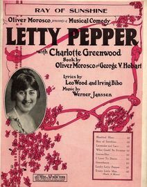 Ray of Sunshine - From the Oliver Morosco musical comedy "Letty Pepper" with Charlotte Greenwood - For Piano and Voice