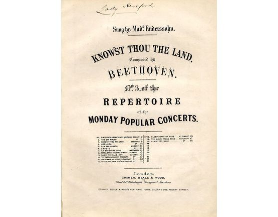  | Know'st Thou The Land - No. 3 of the Repertoire of the most popular concerts serie - As sung by Made. Enderssohn