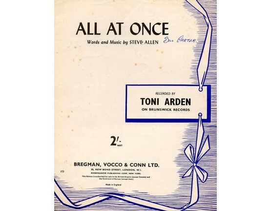 10299 | All at Once - Song - Recorded by Toni Arden