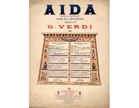 10720 | Verdi - Romanza (Radames) - Song from the Opera "Aida" for Tenor Voice - In Italian with Piano accompaniment