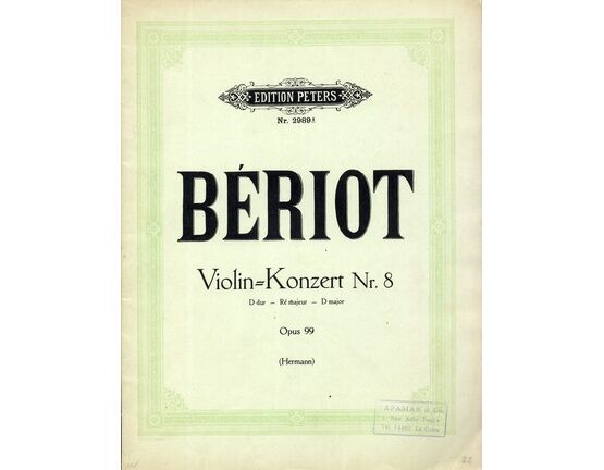 11497 | Beriot - Violin Concert No. 8 in D Major (Op. 99) - For Violin and Piano