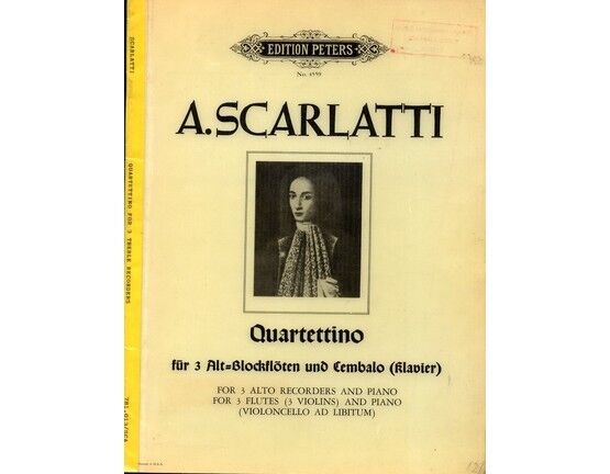 11655 | A. Scarlatti - Quartettino - for 3 Flutes (3 Violins) and Piano, with optional Cello - Edition Peters No. 4559