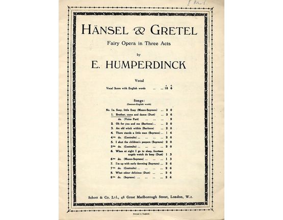 189 | Brother Come and Dance - Vocal Duet from "Hansel and Gretel"  with English and German words