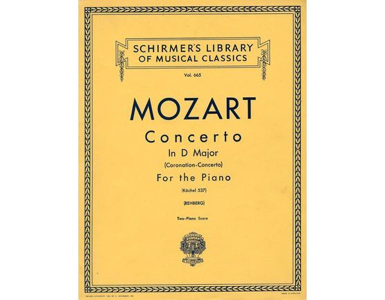 11346 | Concerto in D Major (Coronation Concerto) - K. 537 - Two Piano Score - Schirmers Library of Musical Classics Vol. 665