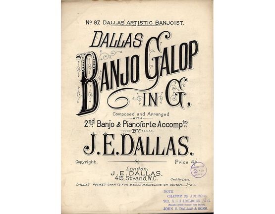 4 | Dallas Banjo Galop in G. Composed and Arranged with 2nd Banjo & Pianoforte Accompaniments
