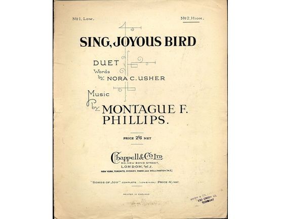 4 | Sing Joyous Bird - Song from "Songs of Joy" - In the key of  D major (Original) for High Voice - Vocal Duet