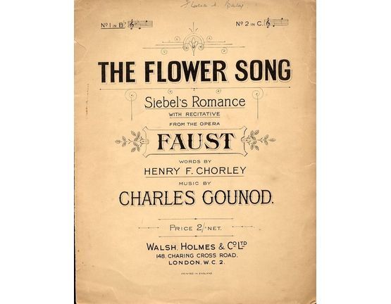 4 | The Flower Song (Faites lui mes avex)  - From the Opera "Faust" - In the key of B flat major for low voice - For Piano and Voice
