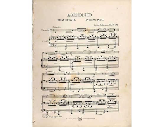 4040 | Abendlied (Evening Song) - For Violoncello and Piano - Op. 118, No. 1