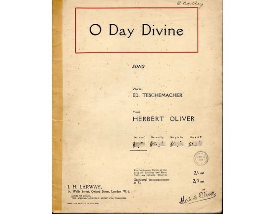 4469 | O Day Divine - Song - In the key of C major for low voice