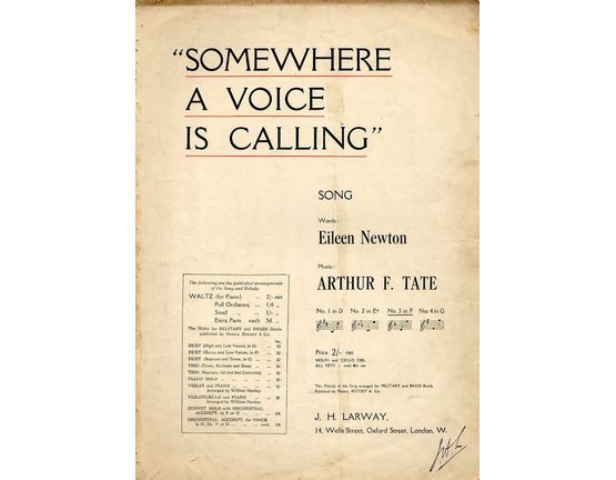 4469 | Somewhere a Voice is Calling - Song - For Piano and Voice