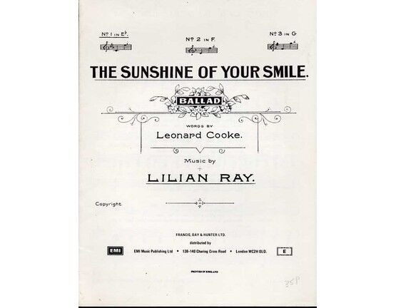 4614 | The Sunshine of your smile - Song in the  Key E flat major for Low Voice
