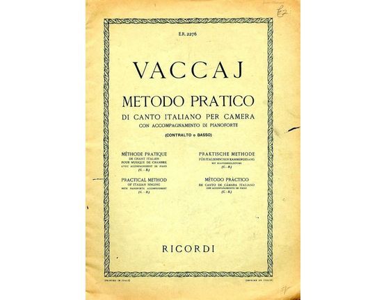 4625 | Metodo Pratico - Di Canto Italiano Per Camera Con Accompagnamento di Pianoforte - Contralto o Basso - Practical Method of Italian Singing with Pianofo