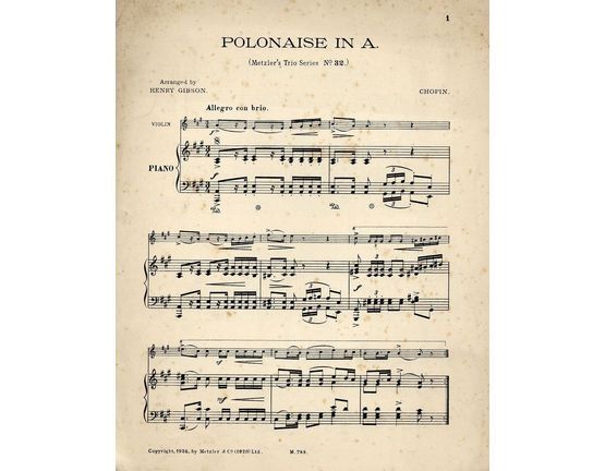 4640 | Chopin - Polonaise in A major for violin and Piano with seperate Cello part - Metzler's Trio Series No. 32