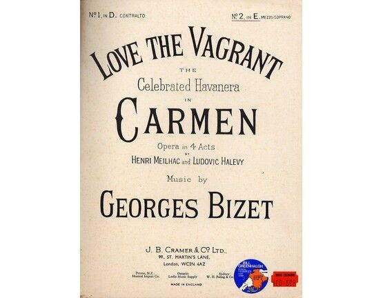 4648 | Love the Vagrant, The Celebrated Havanera in Carmen, Opera in four acts by Henri Meilhac and Ludovic Halevy. No. 2 in E. English version by H B Farnie