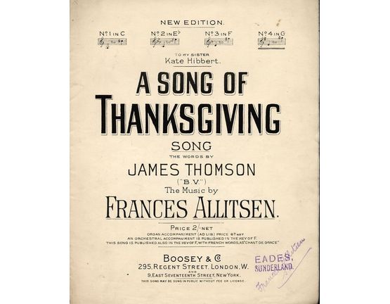 4656 | A Song of Thanksgiving -  Song  - In the key of  G major for High Voice