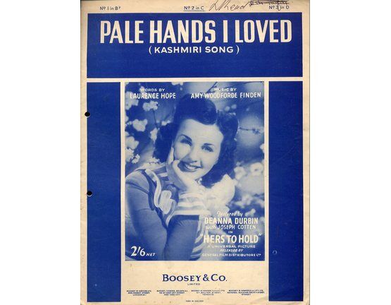 4656 | Pale Hands I Loved -  Kashmiri song - Deanna Durbin in "Hers to Hold" - Key of C major for Medium voice