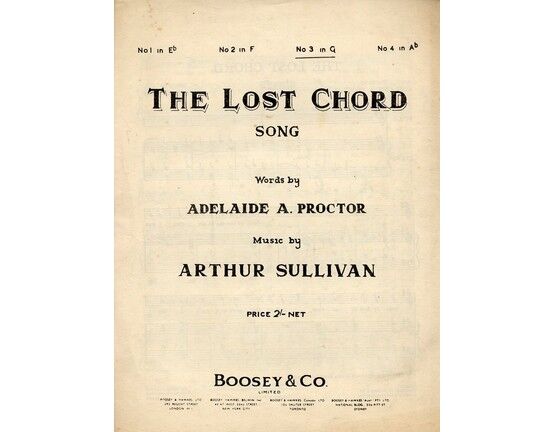 4656 | The Lost Chord - Song as performed by Madame Antoinette Sterling - In the key of G major for higher voice