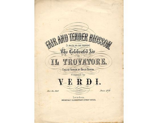 4659 | Fair and Tender Blossom (Il Balen del Suo Sorriso) - Key of A - The Celebrated Air in Il Trovatore