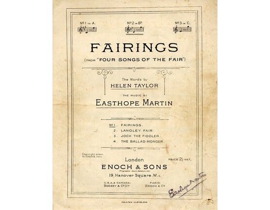 4702 | Fairings -  From "Four Songs of the Fair" - Key of B flat for medium voice