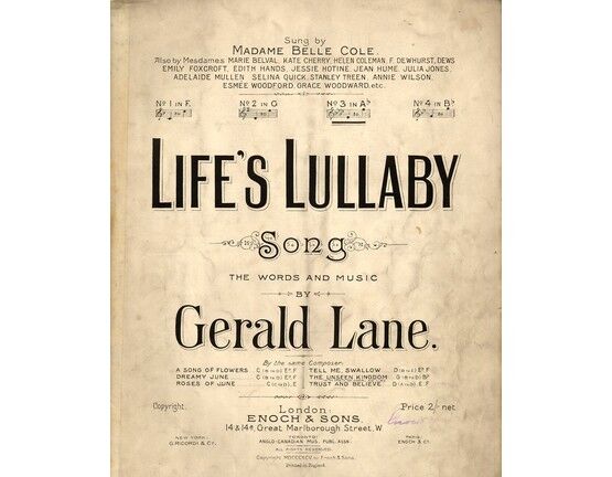 4702 | Life's Lullaby - Song - In the key of A flat major for medium voice - For Piano and Voice
