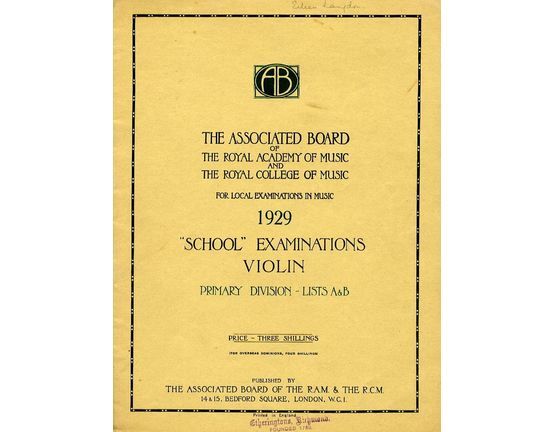 4846 | School examinations in Violin, 1929 - Primary Division - Lists A and B