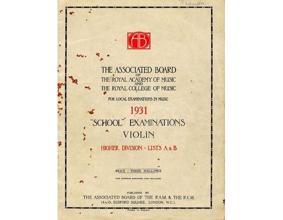 4846 | School examinations in Violin, 1931 - Higher Division - Lists A and B