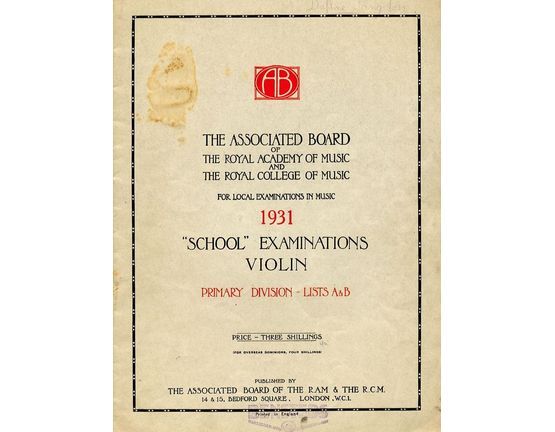 4846 | School examinations in Violin, 1931 - Primary Division - Lists A and B