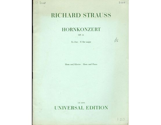 4848 | Richard Strauss Hornkonzert - E Flat Major - Op. 11 - Horn Und Klavier - Universial Edition No. 1039