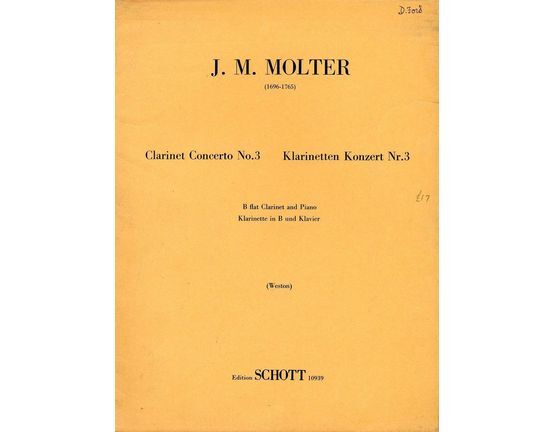4864 | Clarinet Concerto No. 3 - B flat Clarinet and Piano - Edition Schott No. 10939
