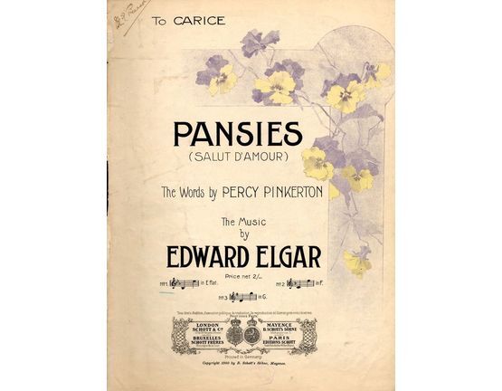 4864 | Pansies - Song - Based on Elgar's Salut D'Amour - Key of E flat major for Low Voice