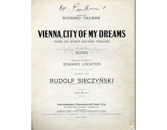 4895 | Vienna City of My Dreams (Wien, du stsdt meiner Traume) - As performed by  Richard Tauber in "Heart's Desire" - With English and German Words
