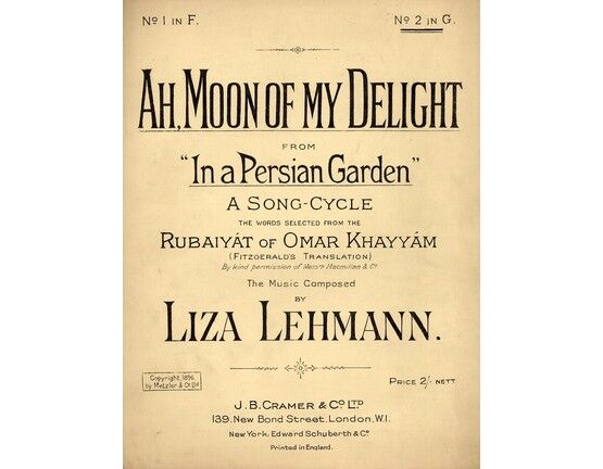 4918 | Ah, Moon of My Delight  -  Song from "In a Persian Garden" - In the key of G major for high voice