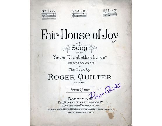 4921 | Fair House of Joy - Song from "Seven Elizabethan Lyrics" - In the Key of A flat major for low voice