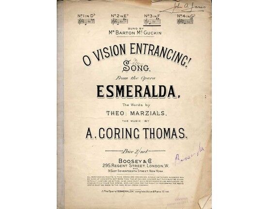 4921 | O Vision Entrancing!  -  Song from the Opera "Esmerelda" in the key of G flat Major for high voice