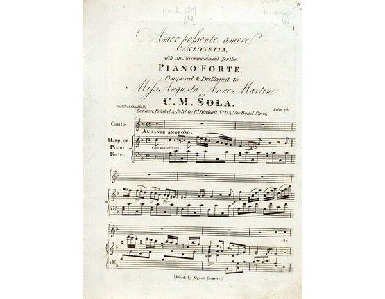 5029 | Amore pofsente amore, Canzonetta with an accompaniment for the Pianoforte