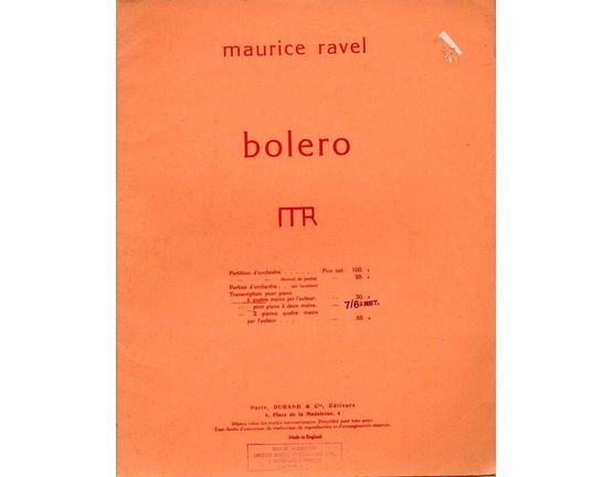5083 | Bolero - A quatre mains par l'auteur - Transcription pour Piano