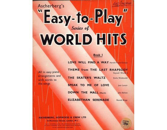 5167 | Ascherbergs "Easy to Play" Series of World Hits - Book 1 - Easy Piano Arrangements with Words to Songs