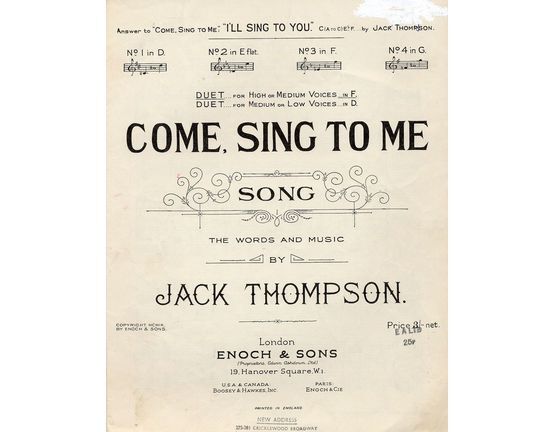 5181 | Come Sing To Me - Song arranged as a Vocal Duet in the key of D major for low voices