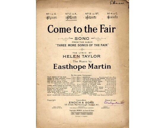 5181 | Come to the Fair  - Song -  "Three More Songs of the Fair" - Key of A Major
