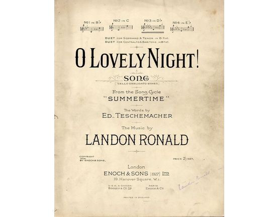 5181 | O Lovely Night  - Song from "Summertime" Song Cycle - In the key of D flat major